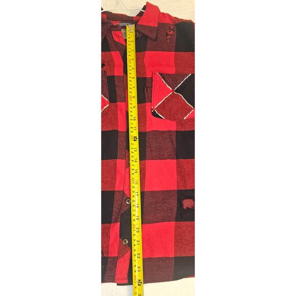 Rock and Roll Distressed Red & Black Buffalo Plaid Flannel Natural Reflections L - Picture 3 of 9